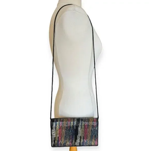 Vintage La Regale Beaded Clutch Purse Black Beaded Bag Evening Bag Wedding Bag - Picture 2 of 10